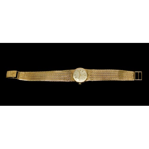 197 - A ladies 9ct gold Omega wristwatch, the silvered dial with applied gilt Arabic numerals denoting hou... 