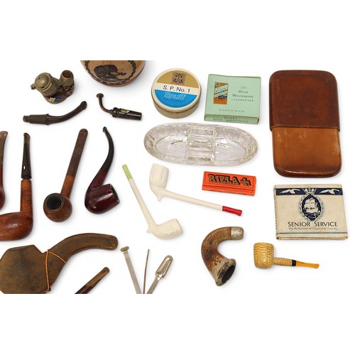 390 - Tobacconalia interest. A collection of various smoking pipes, including a Meerschaum carved pipe mod... 