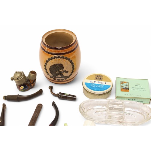 390 - Tobacconalia interest. A collection of various smoking pipes, including a Meerschaum carved pipe mod... 