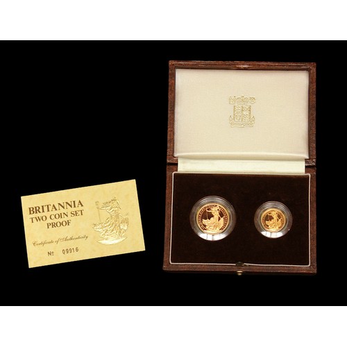 310 - A 1987 Britannia Two-Coin Proof Set, comprising 1/4 oz (8.513g) and 1/10 oz (3.412g) fine gold, Raph... 