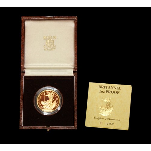 312 - A 1987 Britannia 1oz Proof Fine Gold Coin, Obv with Britannia standing by Philp Nathan, Rev ERII por... 