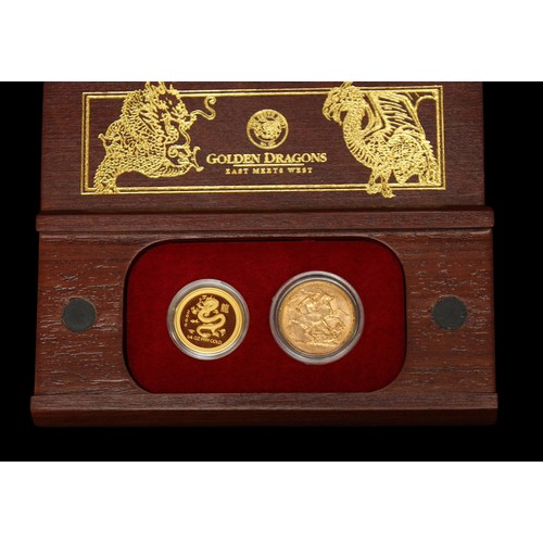 320 - The Perth Mint 'Golden Dragon' East Meets West set of two gold coins, comprising a year 2000 $25 AUD... 