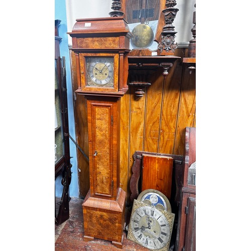 469 - A French Comptoise clock and another hanging clock for spares or repair, together with a grandmother... 