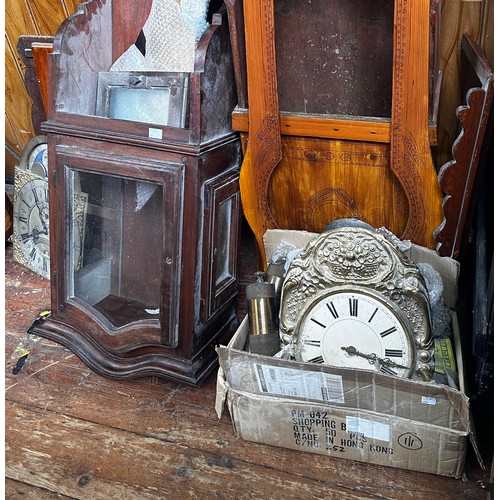 469 - A French Comptoise clock and another hanging clock for spares or repair, together with a grandmother... 