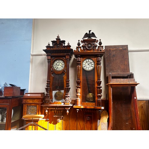 468 - Two Vienna wall clocks, with Baroque 'style' walnut cases.