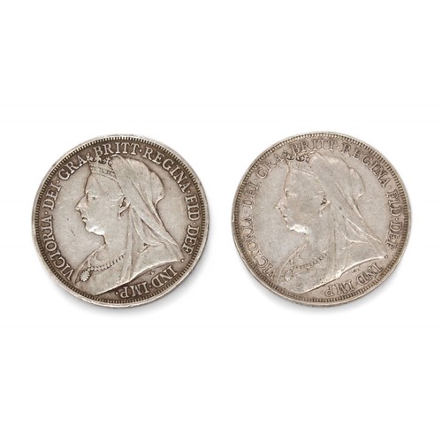 346 - Two queen Victoria Silver Crowns dated 1893 and 1896.