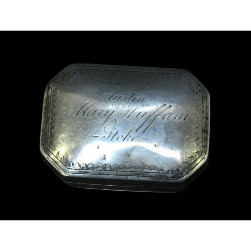 186 - A George III silver vinaigrette of elongated octagonal form, engraved to Austin Mary Huffam, Stoke, ... 