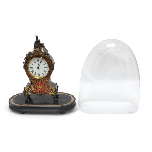 473 - A late 19th/early 20th century Boulle mantel clock, of balloon form, the white enamel dial with Roma... 