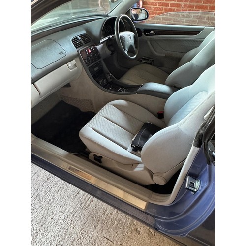 378 - A Mercedes CLK 200 Kompressor coupe, 2001, metallic light blue, velour upholstery with walnut trim, ... 