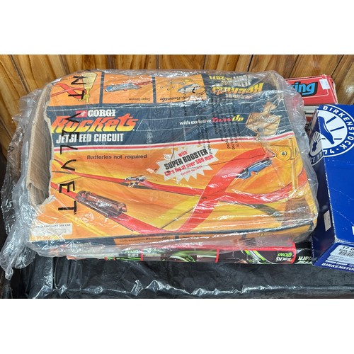 A group of vintage boxed racing car playsets, comprising Matchbox PT ...