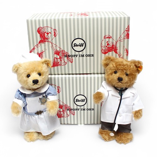 348 - Two boxed Steiff teddy bears, comprising 'Doctor', 690723, and 'Nurse', 690471, dressed in the unifo... 