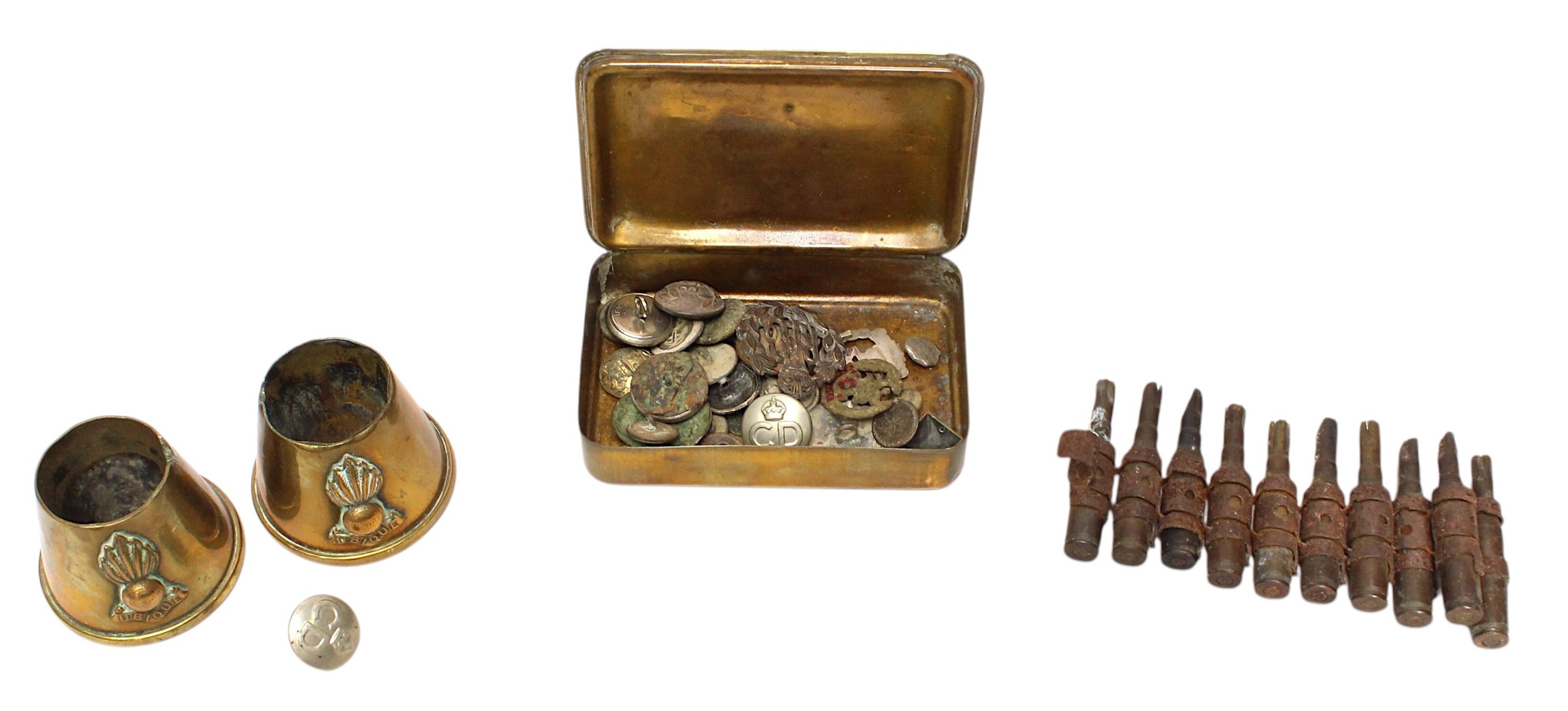 A collection of antique and old buttons recovered by metal detector ...