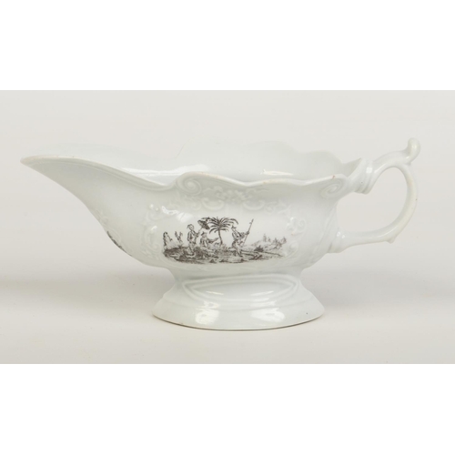 148 - A Worcester high footed silver shaped sauceboat with moulded cartouches and scrolling handle. Printe... 