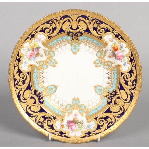 118 - A fine Royal Crown Derby soup plate from the Judge Elbert Henry Gary service. Painted by Albert Greg... 