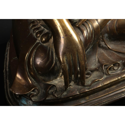 175 - A large 17th century Sino-Tibetan bronze statue of Buddha Shakyamuni. With glass inset eyes and seat... 