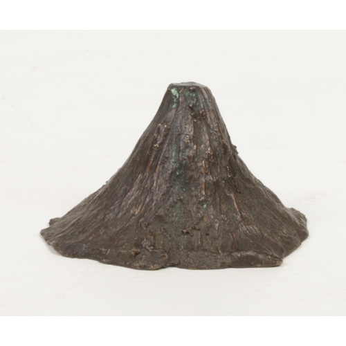 242 - A 19th century Chinese bronze scholars scroll weight formed as a mountain and raised on a hardwood p... 