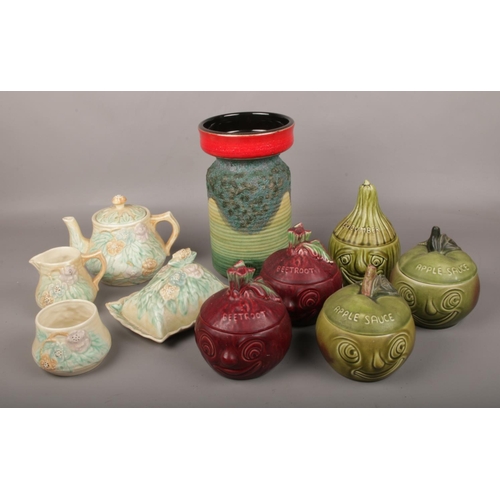 64 - A collection of ceramics, to include West German pottery vase, Sylvac storage jars and Avon Ware.