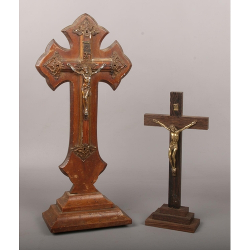 75 - Two vintage French alter crosses. Largest 35cm.