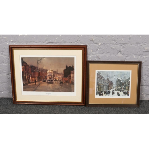 331 - A framed George Cunningham signed limited edition print, Norfolk Street, with blind stamp, along wit... 