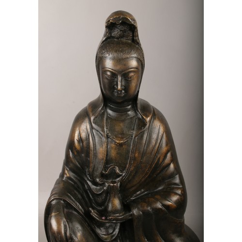 205 - A Chinese Bronze figure of Guanyin on lotus throne (approx 50cm height).