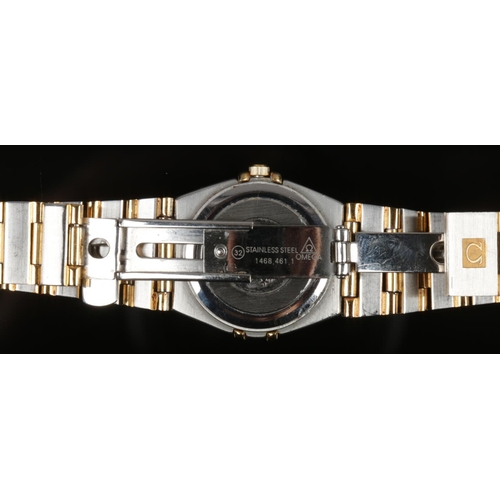 393 - A ladies bi-metal Omega Constellation Chronometer quartz wristwatch, with baton markers, date displa... 