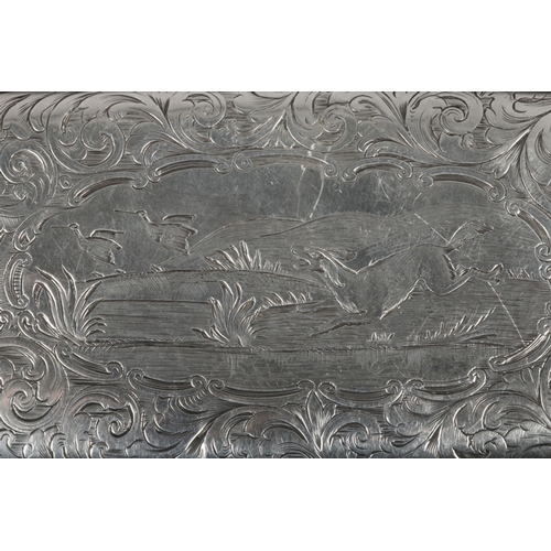 74 - A Victorian silver cigar case by Alfred Taylor. With a ground of engraved scrollwork and two cartouc... 