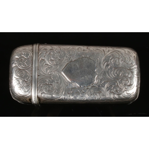 74 - A Victorian silver cigar case by Alfred Taylor. With a ground of engraved scrollwork and two cartouc... 