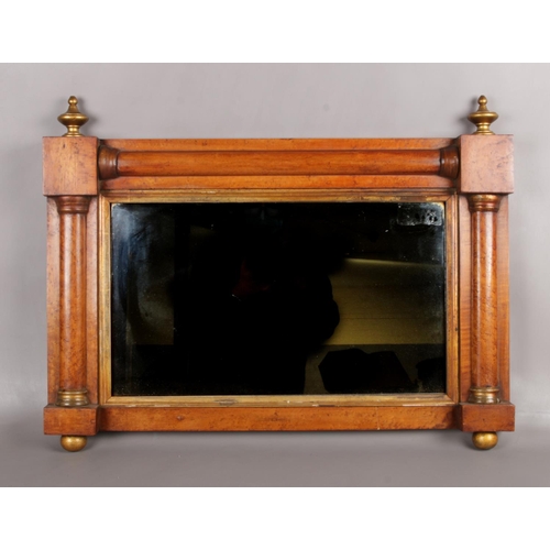 80 - An early 19th century birds eye maple and parcel gilt small over mantel mirror with mercury plate, 5... 