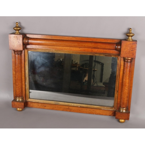 80 - An early 19th century birds eye maple and parcel gilt small over mantel mirror with mercury plate, 5... 