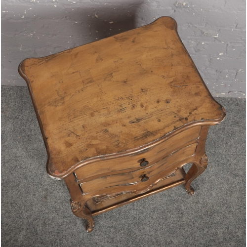 664 - A French style giltwood two drawer bedside cabinet with caneware under tier, 40cm x 50cm, 71cm high.