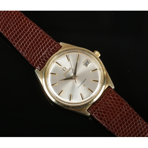 426 - A gentleman's gold capped Omega Automatic Constellation wristwatch. With satin dial, baton markers a... 