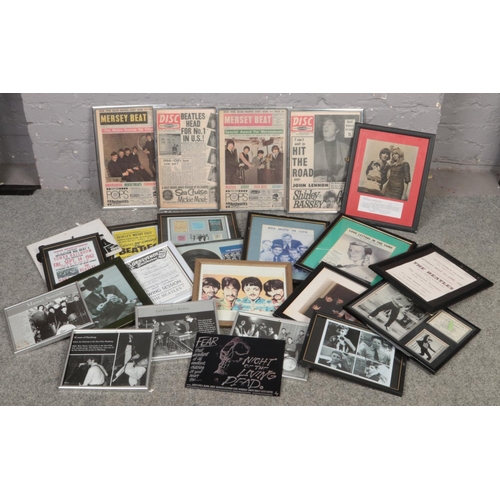 617 - A box of prints/photographs, The Beatles, Elvis Presley examples