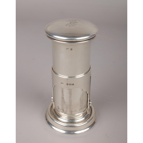 96 - A rare late Victorian silver shaving water heater by Levi & Salaman. Cylindrical form, the hinged co... 