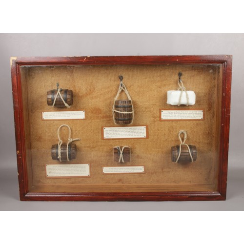 92 - A mid 20th century shadow box display of nautical interest. With six examples of rope slings used fo... 