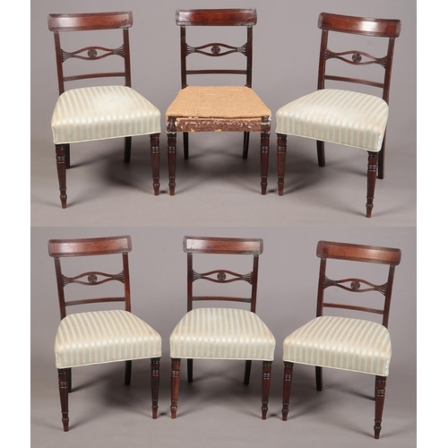 265 - A set of six Regency mahogany dining chairs. With reeded cresting rails supported on reeded uprights... 