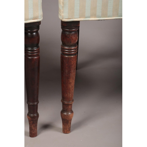 265 - A set of six Regency mahogany dining chairs. With reeded cresting rails supported on reeded uprights... 