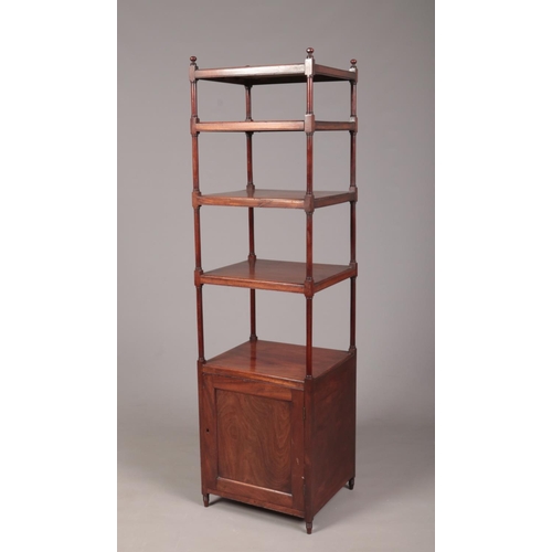 272 - A Regency mahogany five tier whatnot. With turned finials, gun barrel supports and raised on a cupbo... 