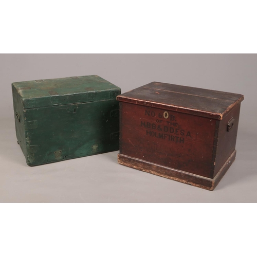 86 - Two 19th century stained pine trunks. One with fitted interior and stencilled to the front, No 6B of... 