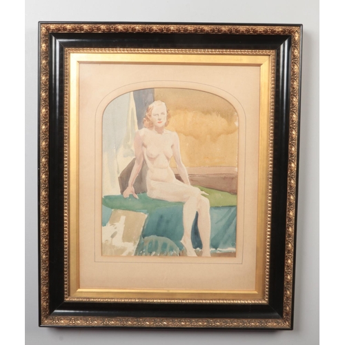 238 - Harry Arthur Riley (1895-1966) ebonized and parcel gilt framed watercolour. Portrait of a seated nud... 