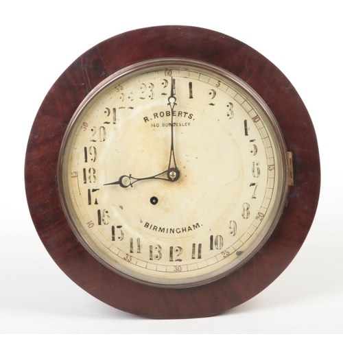 67 - An early Victorian mahogany cased 24 hour wall clock. With painted dial having 24 hour markers and s... 