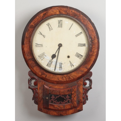 79 - A C19th American rosewood cased drop dial wall clock chiming on a coiled gong, face in need of resto... 