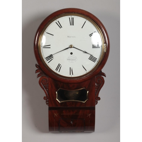 89 - A Regency mahogany and brass inlaid single fusee wall clock. With painted circular 10