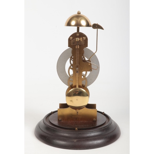 66 - A late 20th century German brass skeleton clock on mahogany plinth and under glass dome. With one tr... 