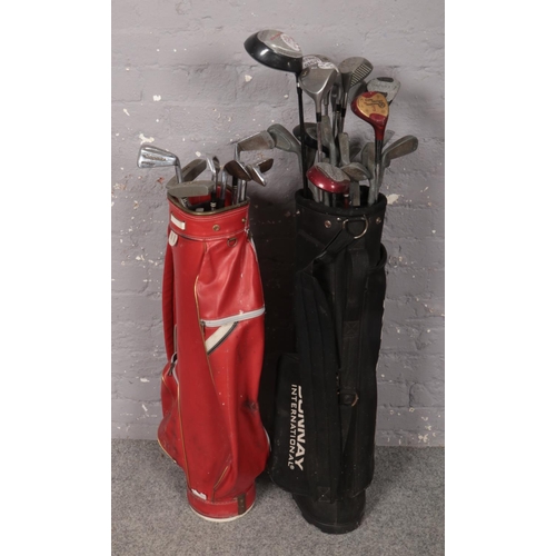 358 - Two golf bags with contents of various golf clubs, to include Dunlop, Donnay etc.