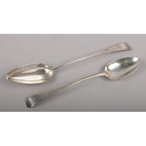 310 - A George III silver gravy straining Old English pattern spoon assayed London 1812, by Josiah & Georg... 