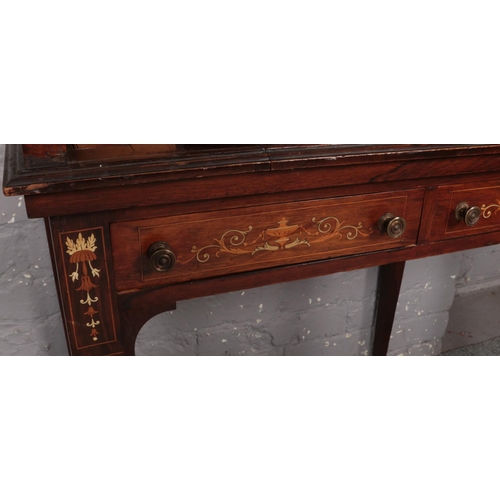 448 - An Edwardian inlaid rosewood cylinder desk with inlaid gallery and fitted leather inset interior. (1... 