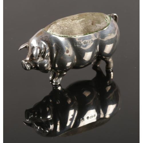 288 - A novelty Edwardian silver pin cushion in the form of a pig, assayed Birmingham 1904 by Levi & Salam... 