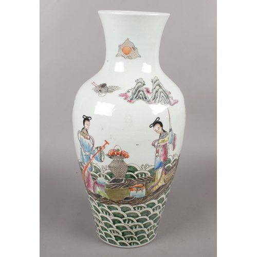 327 - A Chinese Guangxu (1875-1908) baluster shaped vase, decorated with figures and birds. Six character ... 