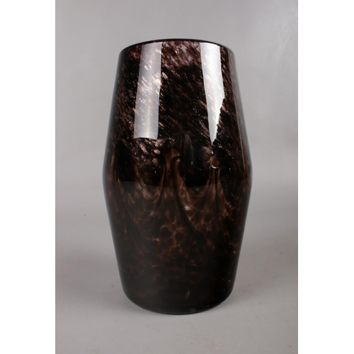 347 - A vintage 1970's Strathearn glass Vase decorated in a pallet of dark brown with random gold speckled... 