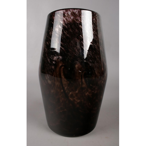 347 - A vintage 1970's Strathearn glass Vase decorated in a pallet of dark brown with random gold speckled... 